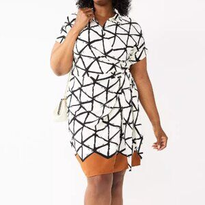 NWT Intempo Faux Wrap Short-Sleeve Shirt Dress, Geometric Pattern - Womens Small